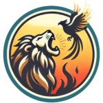 Logo for Rise Roar and Soar, featuring rising flames, a lion roaring fiercely, and a phoenix soaring upward, symbolizing empowerment, courage, and freedom. This visual encapsulates the essence of Varsha Paramaser's mindfulness platform.