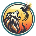 Logo for Rise Roar and Soar, featuring rising flames, a lion roaring fiercely, and a phoenix soaring upward, symbolizing empowerment, courage, and freedom. This visual encapsulates the essence of Varsha Paramaser's mindfulness platform.