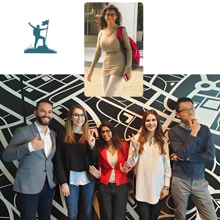 Varsha Paramaser walking confidently after successfully deploying the global-first Salesforce AI Predictive Analysis project, paired with a team photo celebrating Australia's first Salesforce Chatbot implementation.