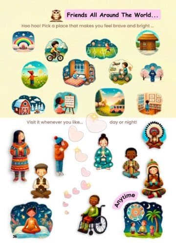 Page 36 of the Adventure Trail takes a trip around the world, showing the reader how friends from other countries are also building their Thank You Places, and what they look like.