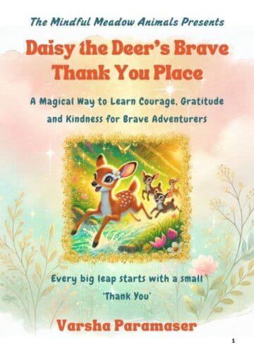 Page 1 of Daisy the Deer's Brave Thank You Place, featuring Daisy and her friends running through the meadow.
